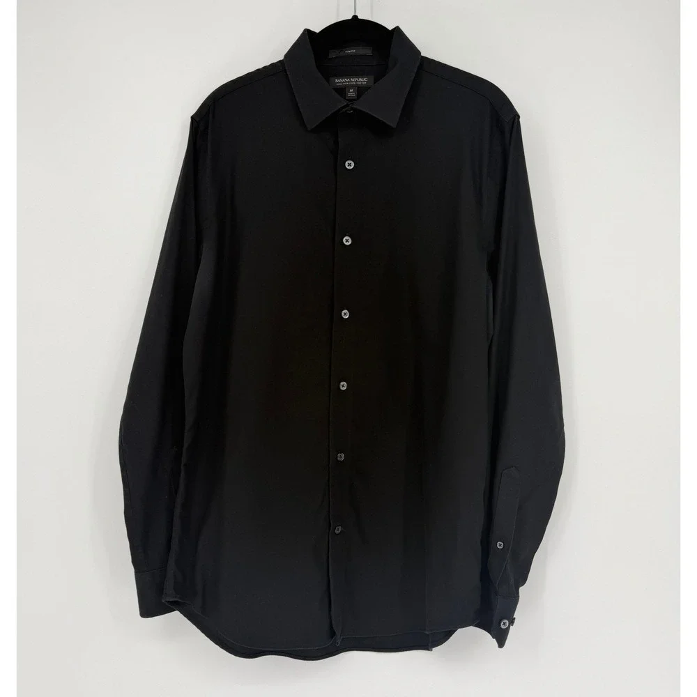 Banana Republic Mens Slim Fit Non-Iron Cotton Long Sleeve Button Down Black M